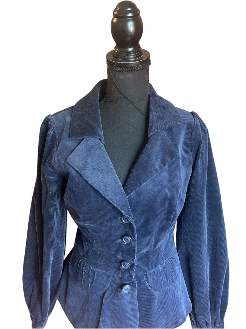 Collectif Vintage Women's Navy Corduroy Peplum Jacket - Picture 3 of 5